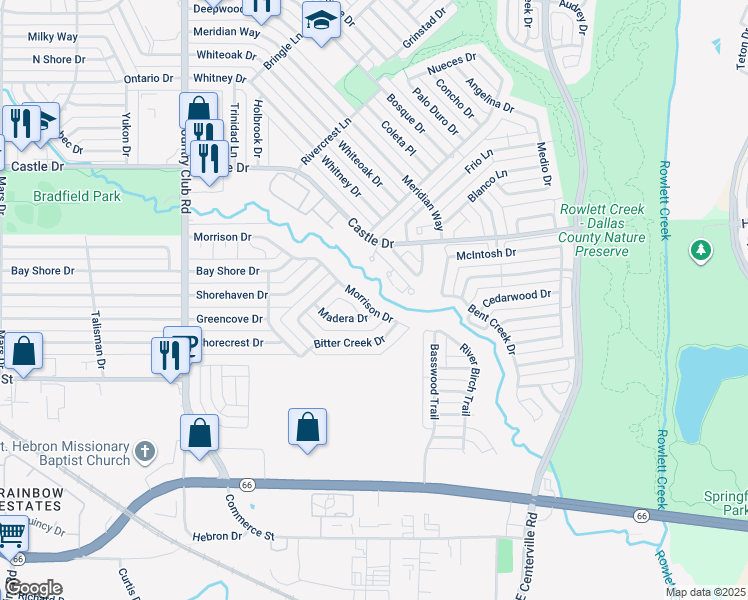 map of restaurants, bars, coffee shops, grocery stores, and more near 1641 Morrison Drive in Garland