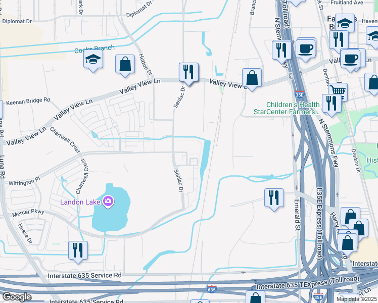 map of restaurants, bars, coffee shops, grocery stores, and more near 2051 Wittington Place in Farmers Branch
