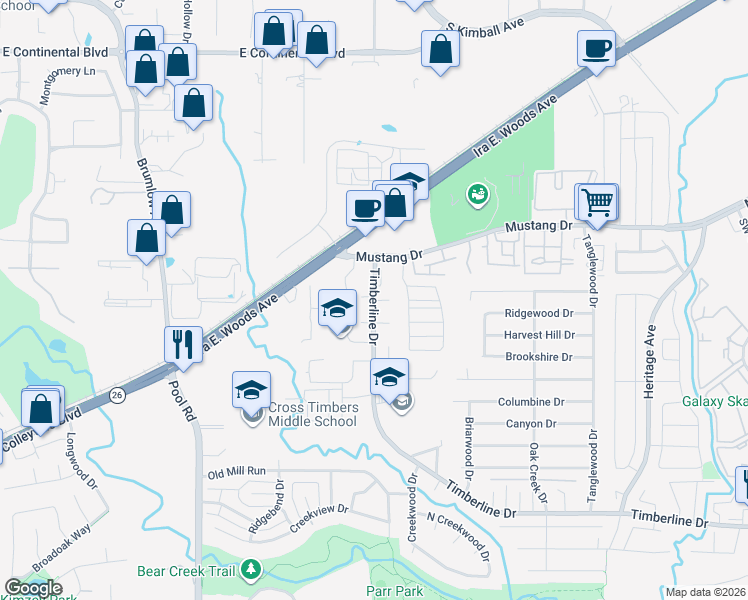map of restaurants, bars, coffee shops, grocery stores, and more near 3103 Timber Ridge Point in Grapevine
