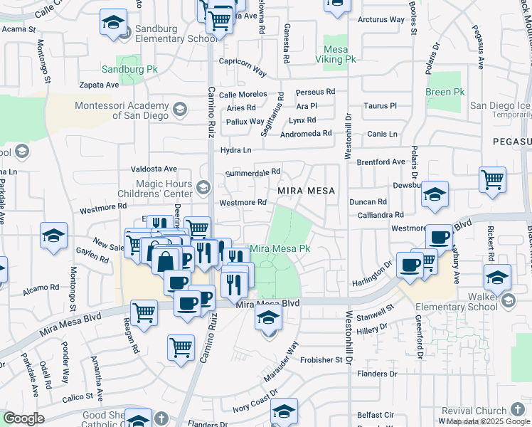 map of restaurants, bars, coffee shops, grocery stores, and more near in San Diego