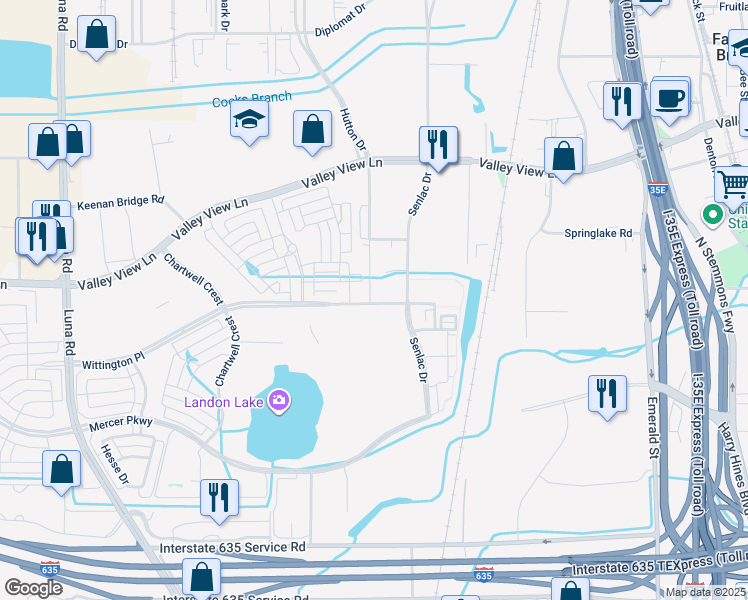 map of restaurants, bars, coffee shops, grocery stores, and more near 2001 Wittington Place in Farmers Branch