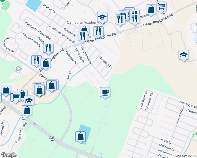 map of restaurants, bars, coffee shops, grocery stores, and more near 451 University Drive in North Charleston