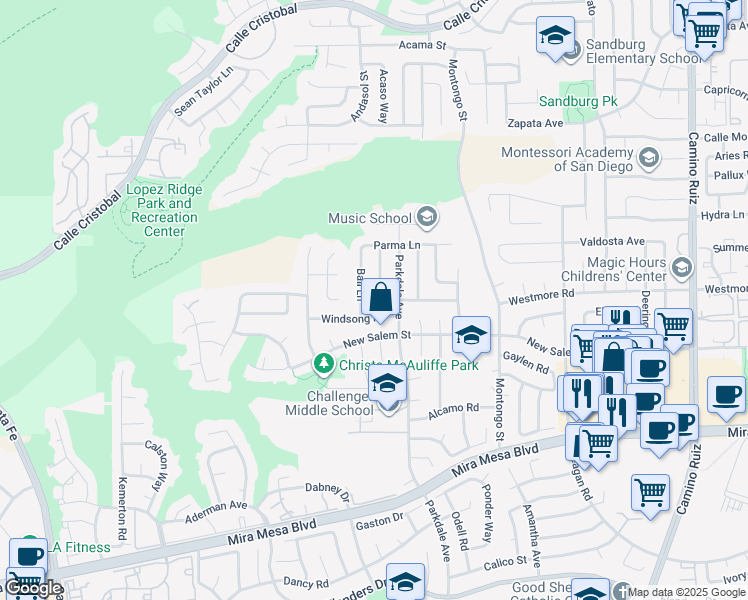 map of restaurants, bars, coffee shops, grocery stores, and more near 10936 Martinique Way in San Diego