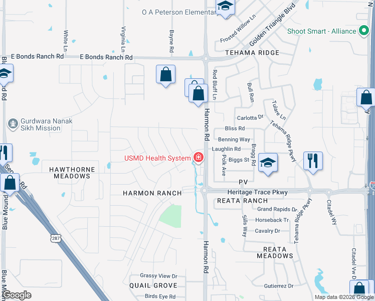 map of restaurants, bars, coffee shops, grocery stores, and more near 9812 Milkweed Lane in Fort Worth