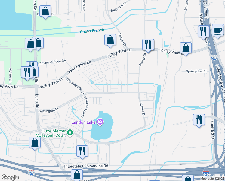 map of restaurants, bars, coffee shops, grocery stores, and more near 1889 Wittington Place in Farmers Branch
