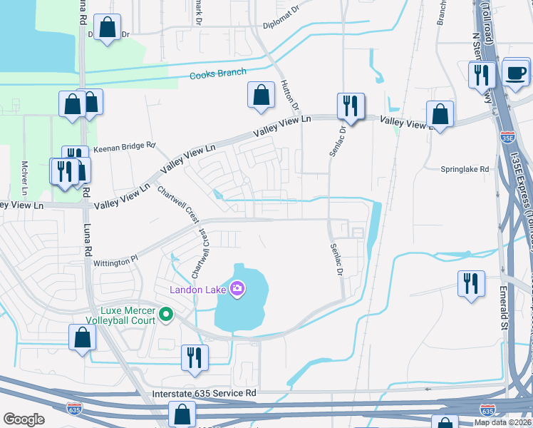 map of restaurants, bars, coffee shops, grocery stores, and more near 1889 Wittington Place in Farmers Branch