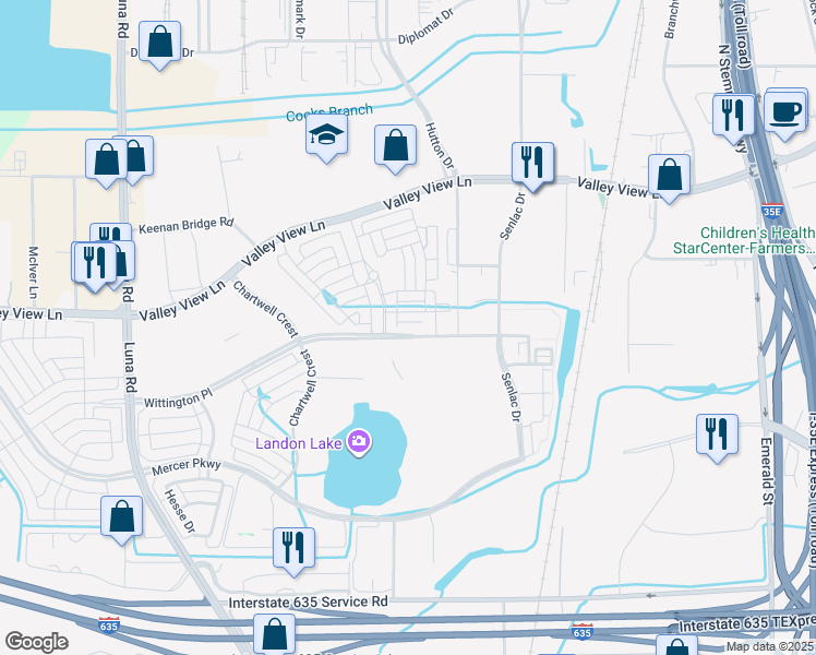 map of restaurants, bars, coffee shops, grocery stores, and more near 1889 Wittington Place in Farmers Branch