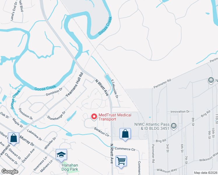 map of restaurants, bars, coffee shops, grocery stores, and more near 5801 West Lakeside Drive in Hanahan