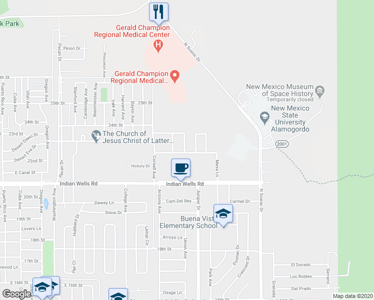 map of restaurants, bars, coffee shops, grocery stores, and more near 2445 Nevada Drive in Alamogordo