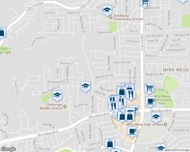 map of restaurants, bars, coffee shops, grocery stores, and more near 7940 Westmore Road in San Diego
