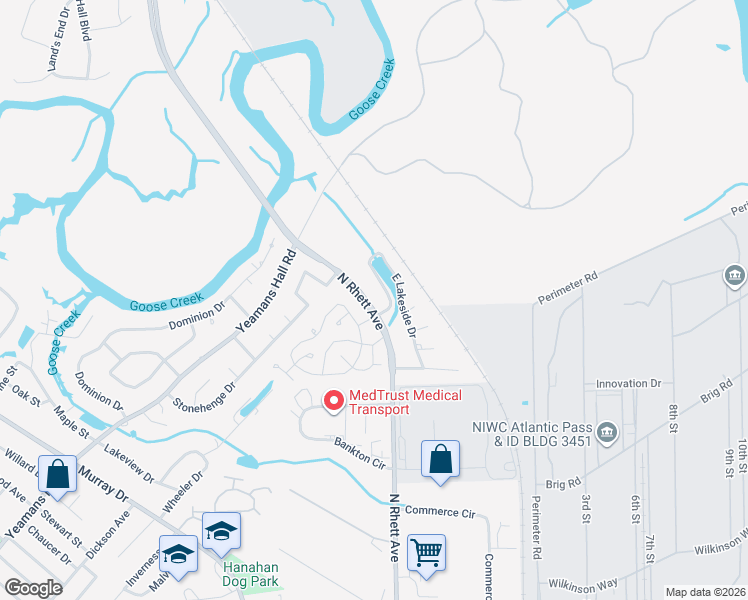 map of restaurants, bars, coffee shops, grocery stores, and more near 5801 West Lakeside Drive in Hanahan