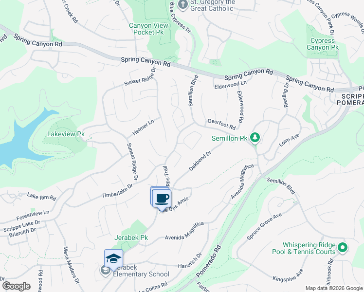 map of restaurants, bars, coffee shops, grocery stores, and more near 10896 Pointed Oak Lane in San Diego