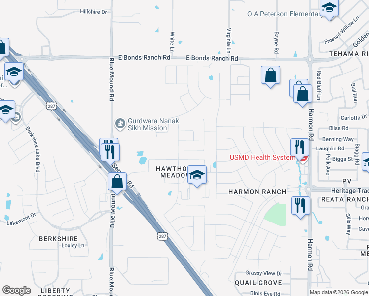 map of restaurants, bars, coffee shops, grocery stores, and more near 1109 Metaline Trail in Fort Worth