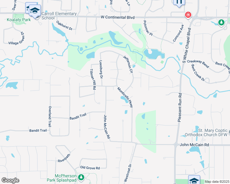 map of restaurants, bars, coffee shops, grocery stores, and more near 7601 Lincoln Court in Colleyville