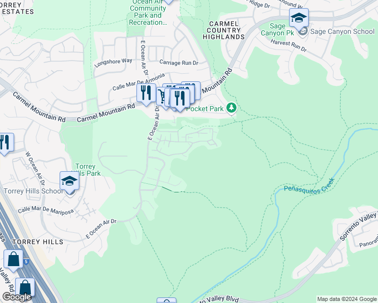 map of restaurants, bars, coffee shops, grocery stores, and more near 4639 Torrey Circle in San Diego