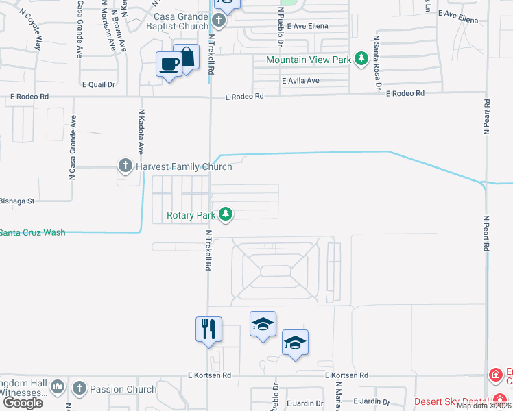 map of restaurants, bars, coffee shops, grocery stores, and more near 1131 East Yucca Street in Casa Grande