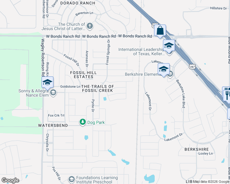 map of restaurants, bars, coffee shops, grocery stores, and more near 332 Amethyst Drive in Fort Worth