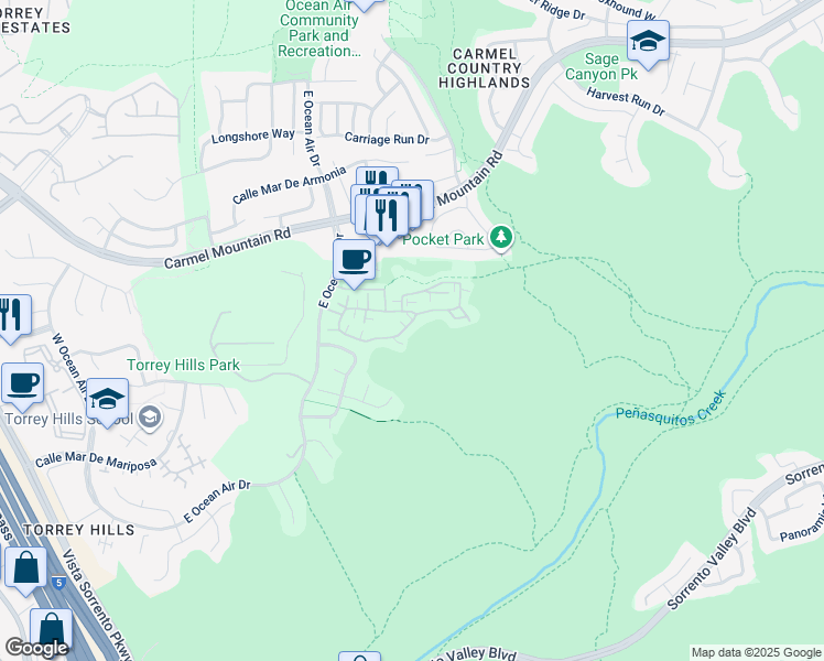map of restaurants, bars, coffee shops, grocery stores, and more near 4639 Torrey Circle in San Diego