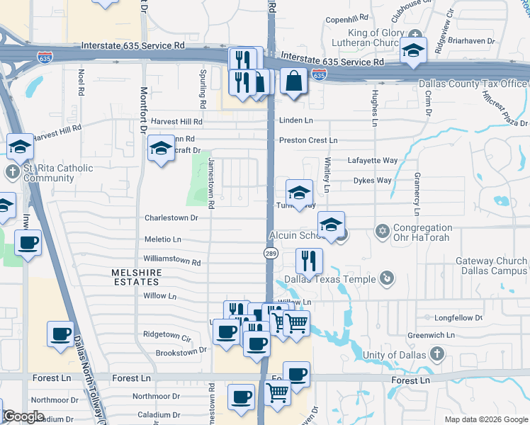 map of restaurants, bars, coffee shops, grocery stores, and more near in Dallas