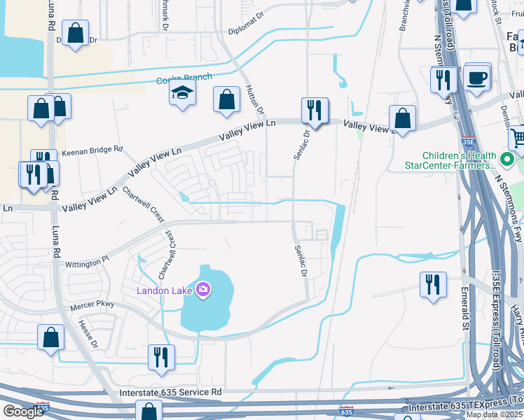 map of restaurants, bars, coffee shops, grocery stores, and more near 2001 Wittington Place in Farmers Branch