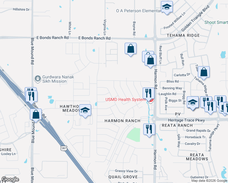 map of restaurants, bars, coffee shops, grocery stores, and more near 1328 Ghost Flower Drive in Fort Worth