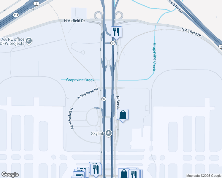 map of restaurants, bars, coffee shops, grocery stores, and more near International Pkwy in Irving