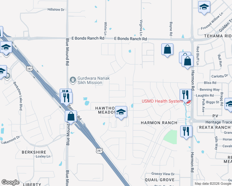 map of restaurants, bars, coffee shops, grocery stores, and more near 1109 Metaline Trail in Fort Worth
