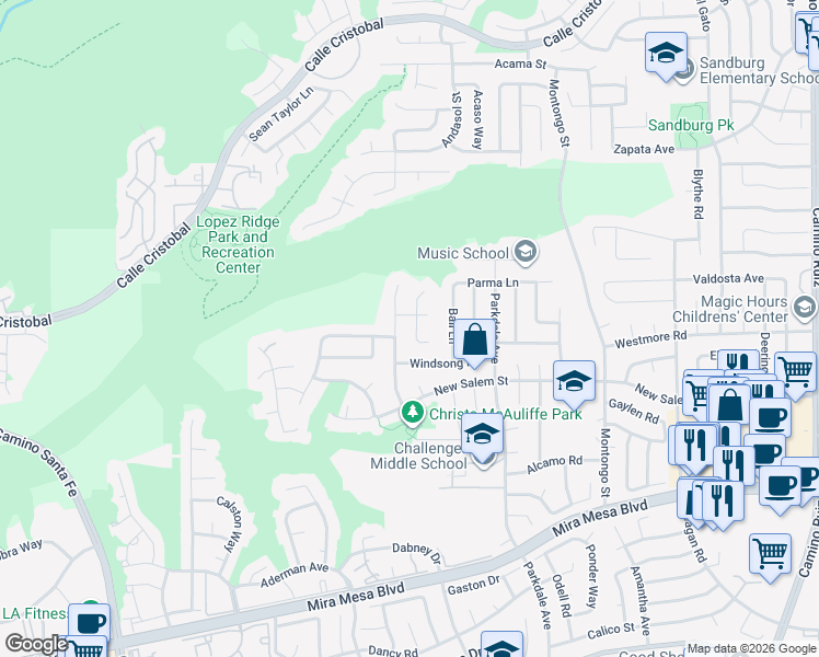 map of restaurants, bars, coffee shops, grocery stores, and more near 10974 Canyon Mesa Lane in San Diego