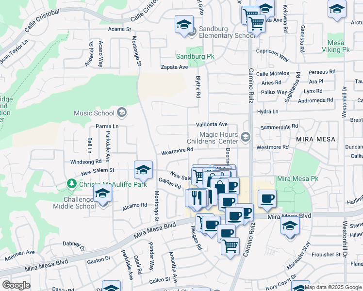 map of restaurants, bars, coffee shops, grocery stores, and more near 8009 Westmore Road in San Diego