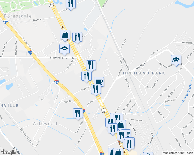 map of restaurants, bars, coffee shops, grocery stores, and more near 6600 Rivers Avenue in North Charleston