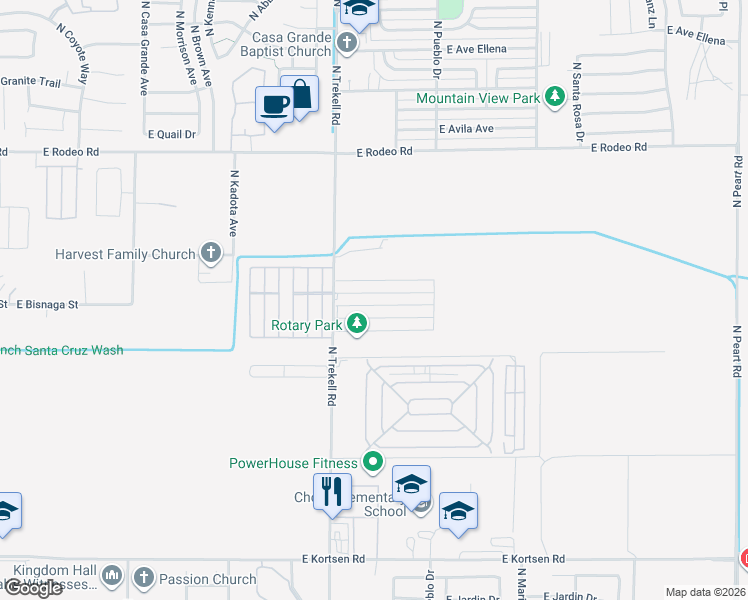 map of restaurants, bars, coffee shops, grocery stores, and more near 1118 East Yucca Street in Casa Grande