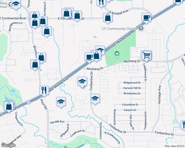 map of restaurants, bars, coffee shops, grocery stores, and more near 3103 Timber Ridge Point in Grapevine