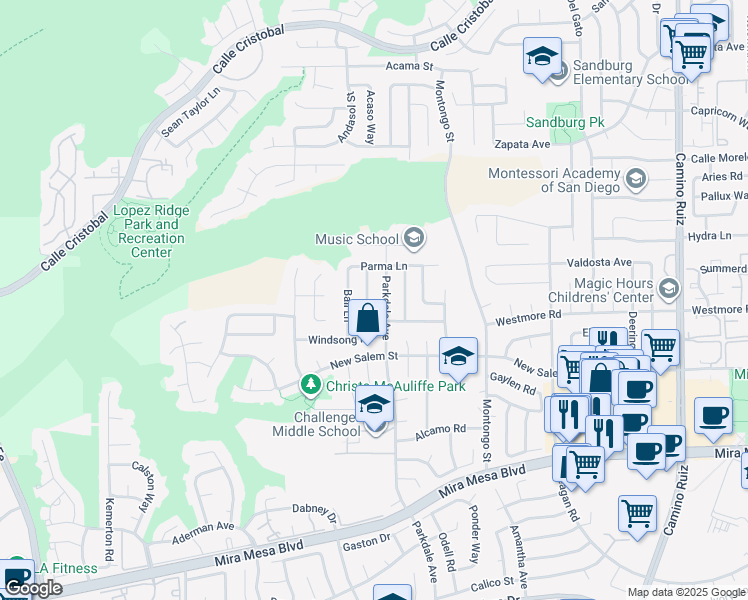 map of restaurants, bars, coffee shops, grocery stores, and more near 10936 Martinique Way in San Diego
