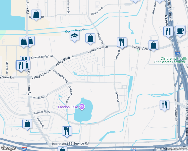 map of restaurants, bars, coffee shops, grocery stores, and more near 1889 Wittington Place in Farmers Branch