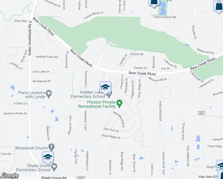 map of restaurants, bars, coffee shops, grocery stores, and more near 1910 Oakbriar Lane in Keller