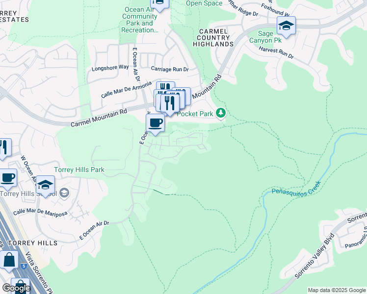 map of restaurants, bars, coffee shops, grocery stores, and more near 4639 Torrey Circle in San Diego