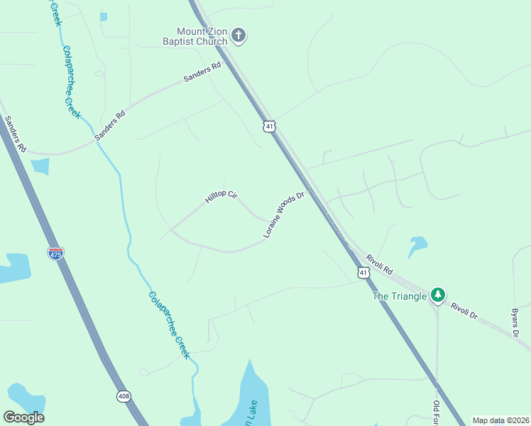 map of restaurants, bars, coffee shops, grocery stores, and more near 100 Hilltop Circle in Macon