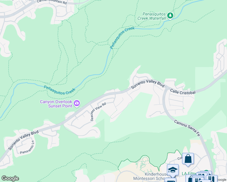 map of restaurants, bars, coffee shops, grocery stores, and more near 11008 Sunny Mesa Road in San Diego