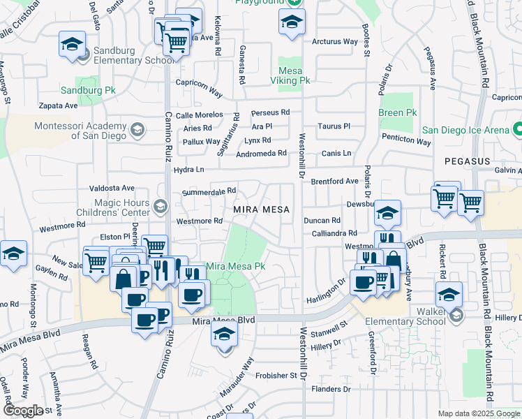 map of restaurants, bars, coffee shops, grocery stores, and more near in San Diego