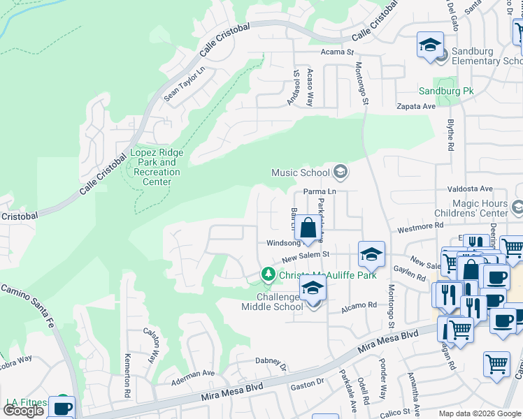 map of restaurants, bars, coffee shops, grocery stores, and more near 11008 Barbados Way in San Diego