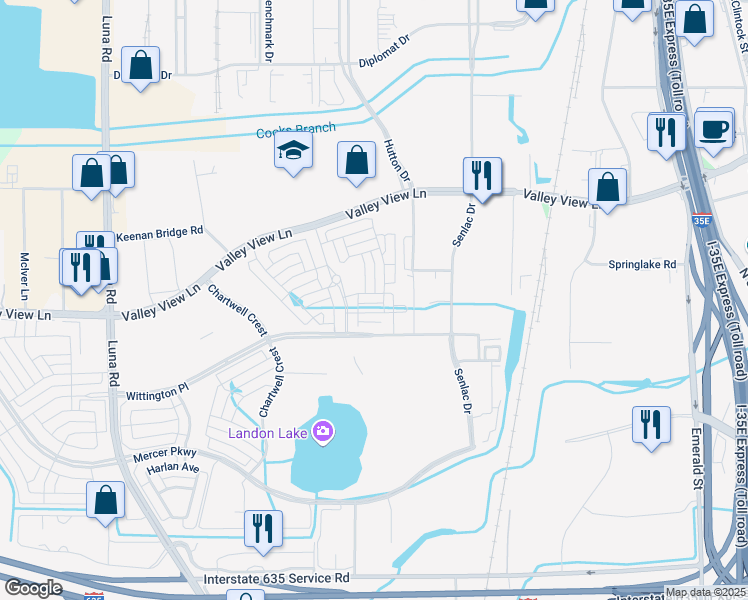 map of restaurants, bars, coffee shops, grocery stores, and more near 12901 Hutton Drive in Farmers Branch