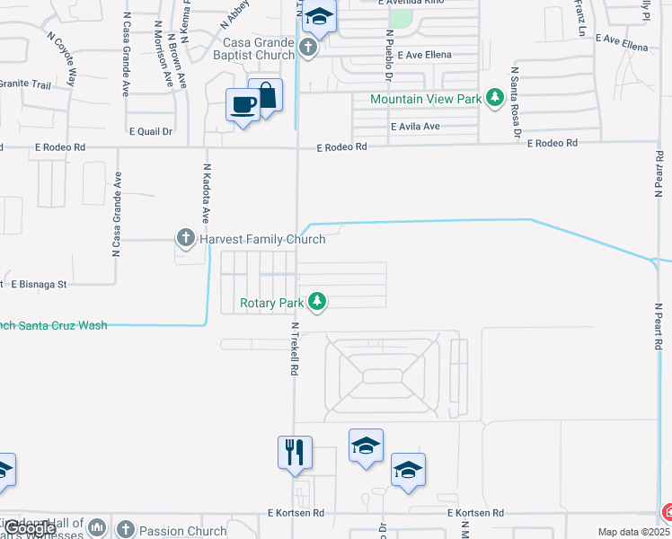 map of restaurants, bars, coffee shops, grocery stores, and more near 1118 East Bisnaga Street in Casa Grande