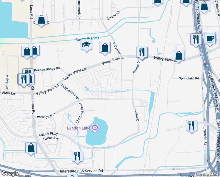 map of restaurants, bars, coffee shops, grocery stores, and more near 12901 Hutton Drive in Farmers Branch