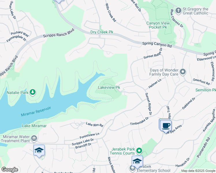 map of restaurants, bars, coffee shops, grocery stores, and more near 10794 Mira Lago Terrace in San Diego