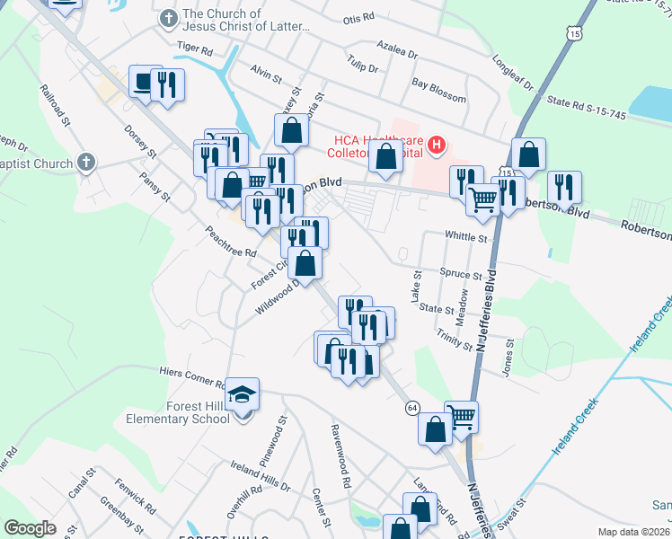map of restaurants, bars, coffee shops, grocery stores, and more near 207 Shannon Road in Walterboro