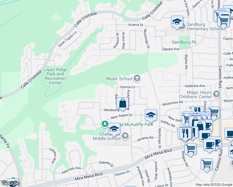 map of restaurants, bars, coffee shops, grocery stores, and more near 10976 Martinique Way in San Diego
