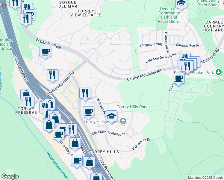 map of restaurants, bars, coffee shops, grocery stores, and more near 11141 Corte Mar De Cristal in San Diego
