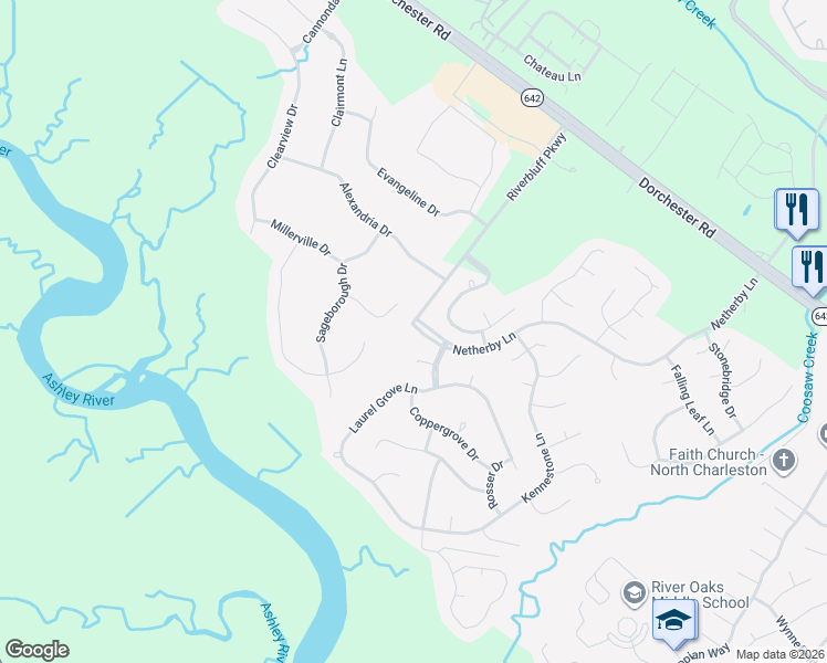 map of restaurants, bars, coffee shops, grocery stores, and more near 5536 Gallatin Lane in North Charleston