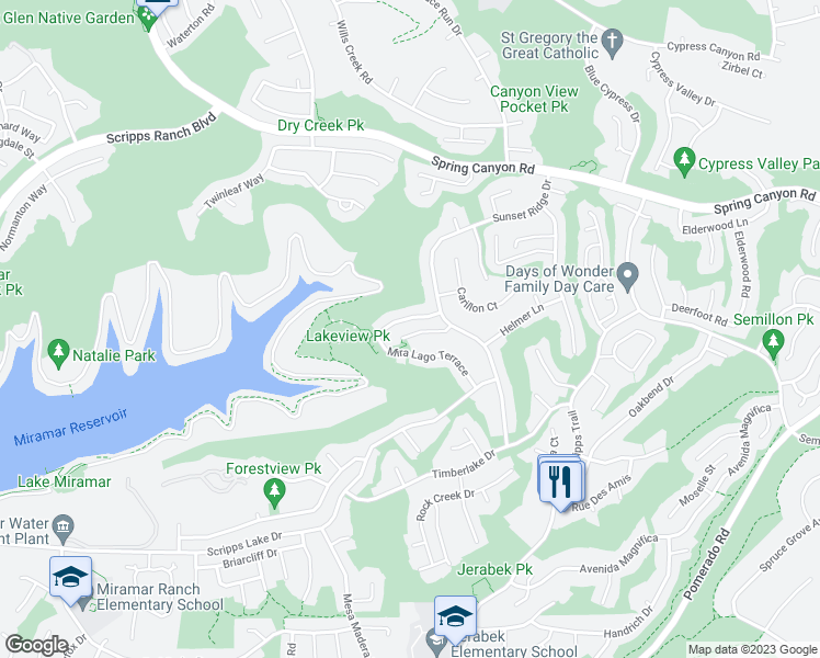 map of restaurants, bars, coffee shops, grocery stores, and more near 11736 Scripps Cape Vista Point in San Diego