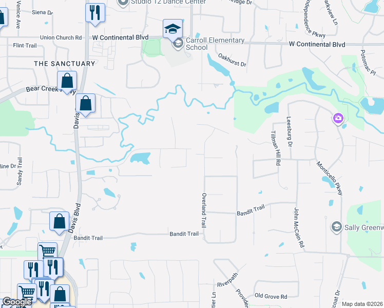 map of restaurants, bars, coffee shops, grocery stores, and more near 801 Helen Street in Keller